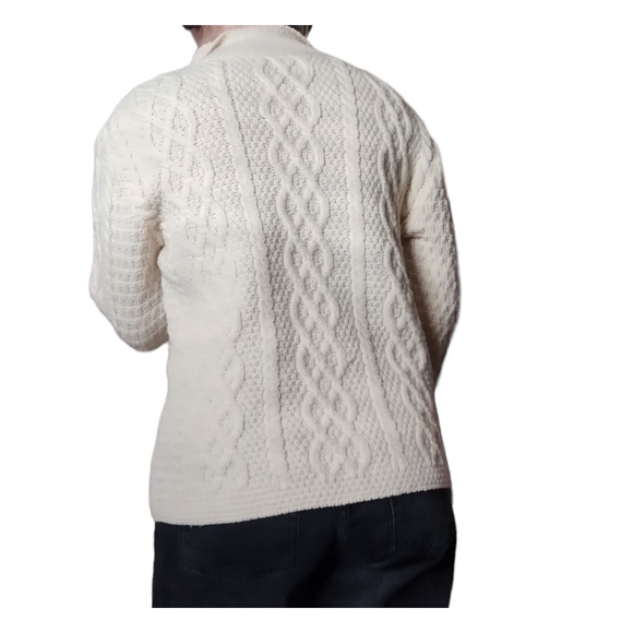 Paul James 100% Wool Aran Cableknit Collared Sweater Made in England - Picture 3 of 10
